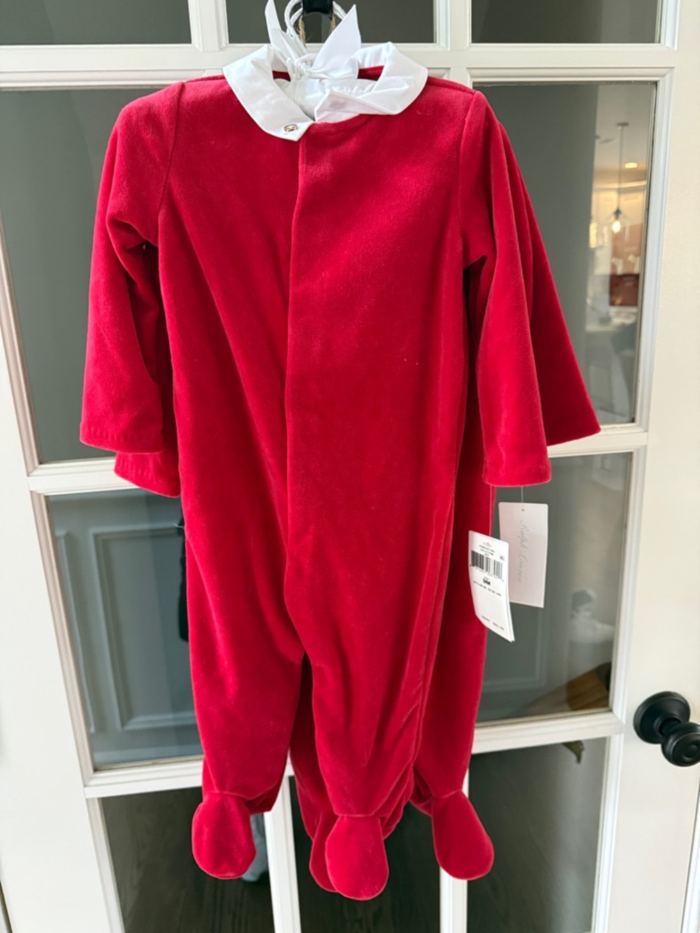 Ralph Lauren Red Velvet Baby Footie with White Collar christmas